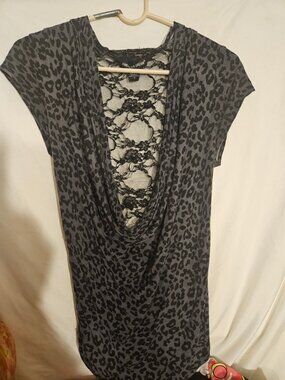 American Dream Leopard Print Lace Back Dress Size M